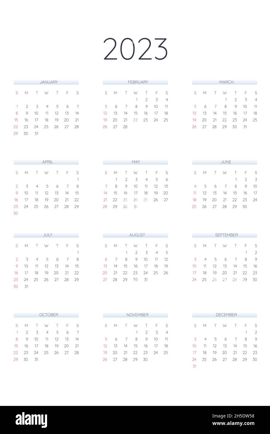 Calendrier Professionnel 2023 Modèle De Calendrier 2023 Dans Un Style Classique Strict.calendrier Mensuel  Horaire Individuel Minimalisme Conception Sobre Pour Ordinateur Portable  Professionnel.début De La Semaine O Image Vectorielle Stock - Alamy