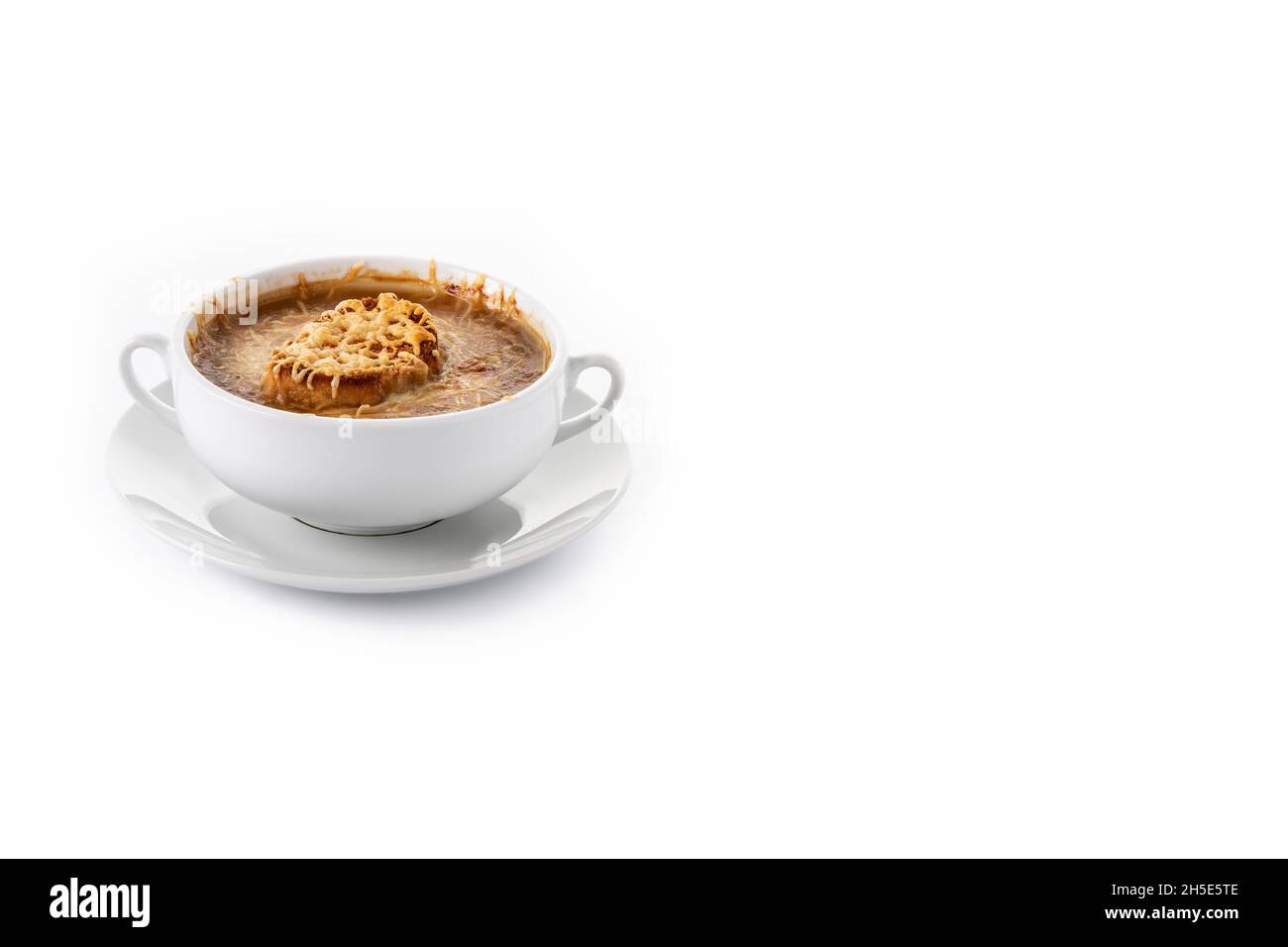 Soupe traditionnelle à l'oignon français isolée sur fond blanc Banque D'Images