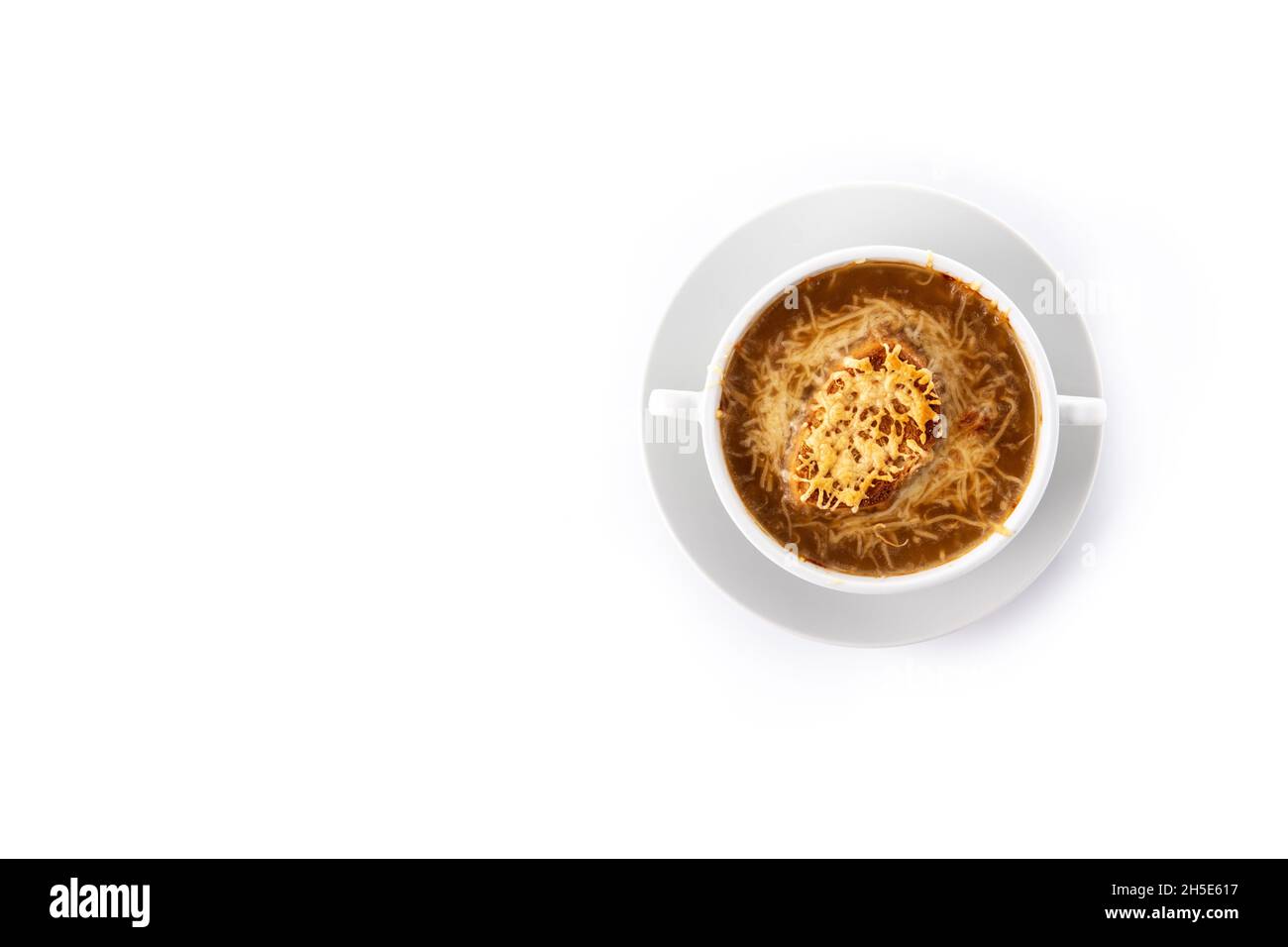 Soupe traditionnelle à l'oignon français isolée sur fond blanc Banque D'Images