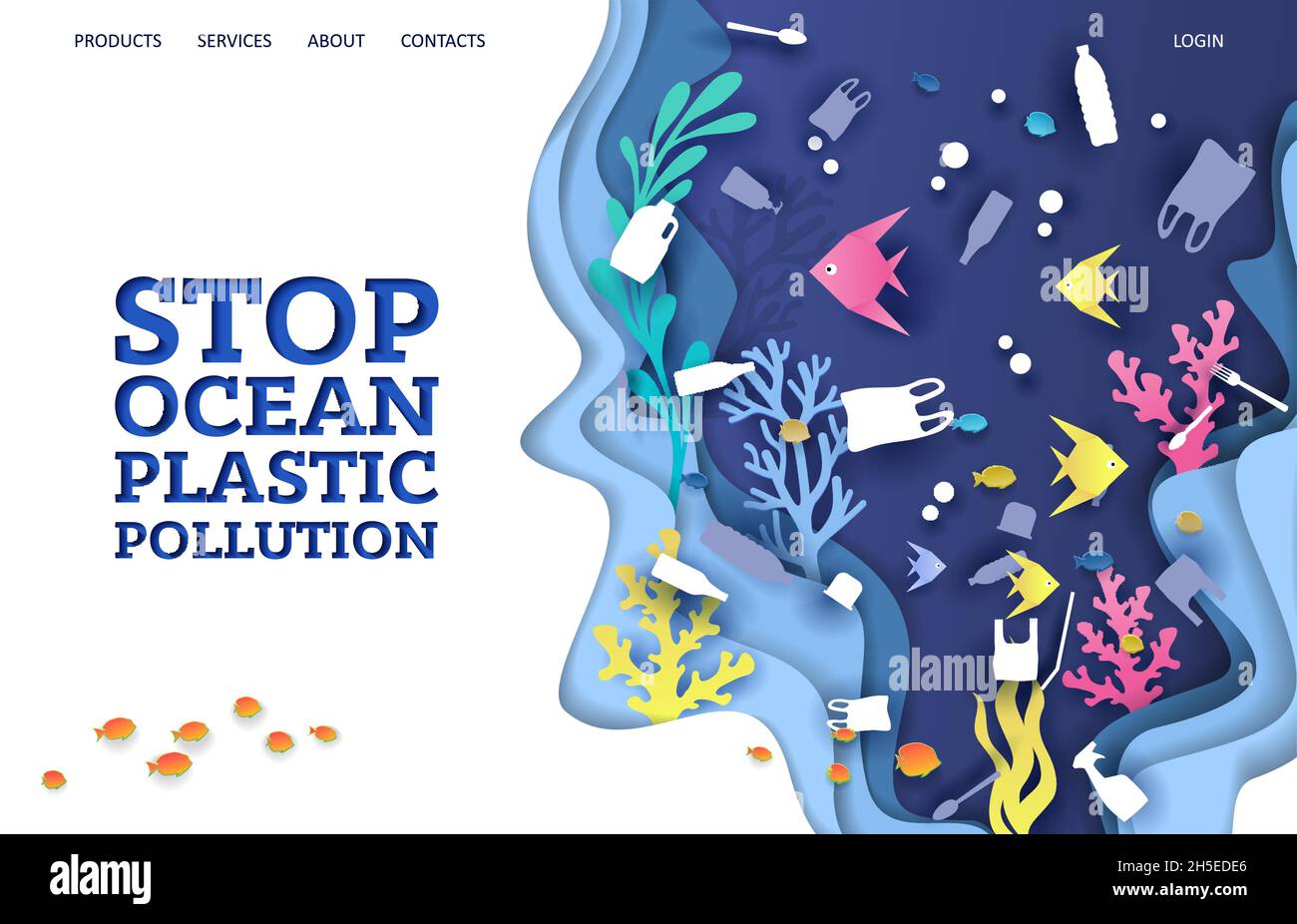 Arrêter l'océan plastique pollution vecteur site Web modèle de page d'arrivée Illustration de Vecteur