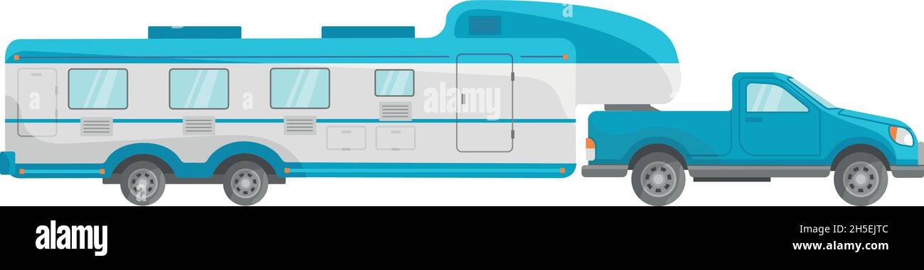 Voiture bleue avec remorque.Campeurs de transport modernes, illustration vectorielle plate ICON isolée sur fond blanc Illustration de Vecteur