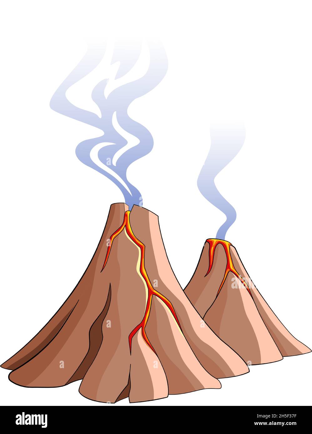 Montagnes volcaniques.Éruption de lave chaude.Fumée qui s'échappe Illustration de Vecteur