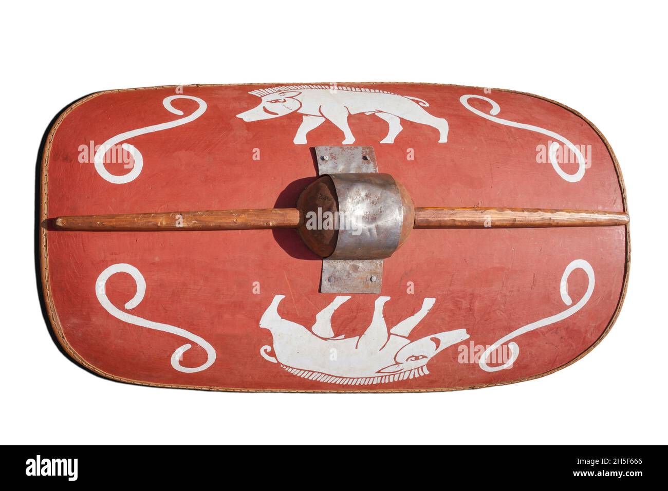 Réplique de scutum ibérique, bouclier de l'armée romaine antique avec sanglier peint Banque D'Images
