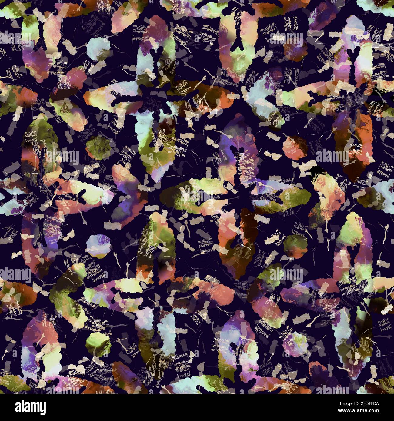 Imprimé camouflage géométrique exotique multicolore de boho.Motif de répétition détaillé pour le sol sombre automnal sans couture. Banque D'Images