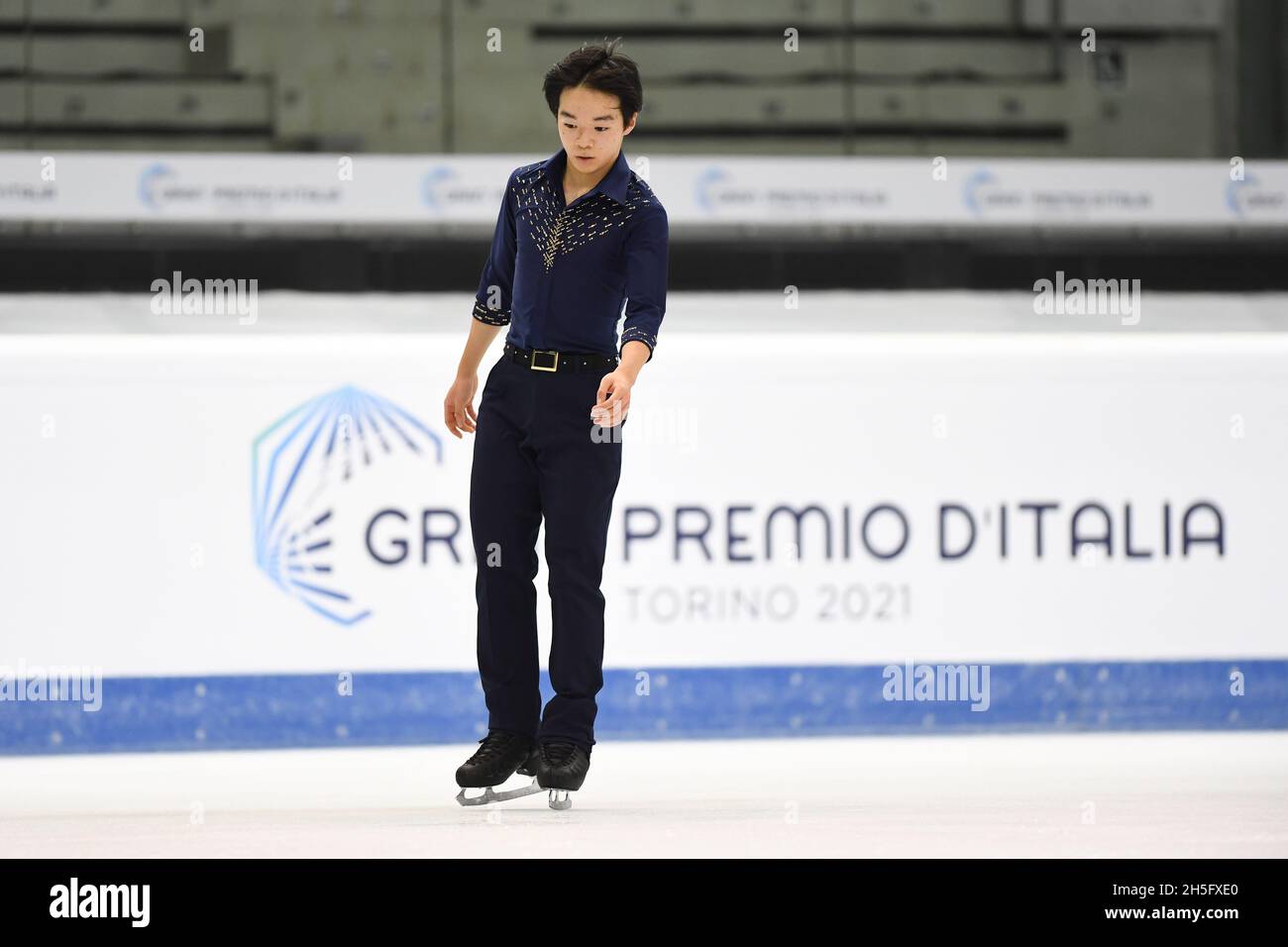 Yuma KAGIYAMA, JPN, pendant la pratique, au Grand Prix de patinage artistique de l'UIP - Gran Premio d'Italia, à Palavela, le 5 novembre 2021 à Turin, Italie.(Photo de Raniero Corbelletti/AFLO) Banque D'Images