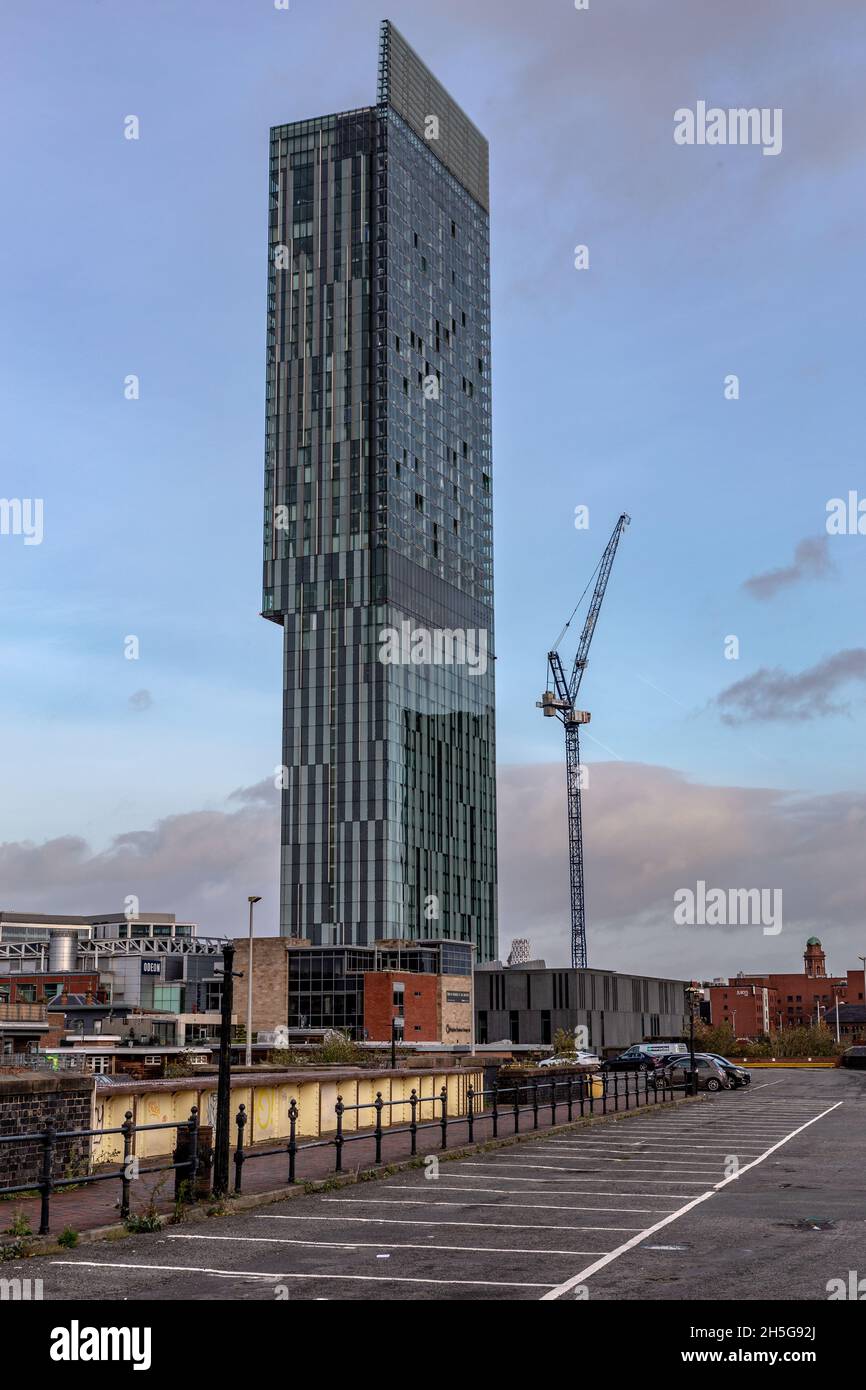 Beetdam Tower, Castlefiedl, Deansgate, Manchester England, UK au crépuscule Banque D'Images