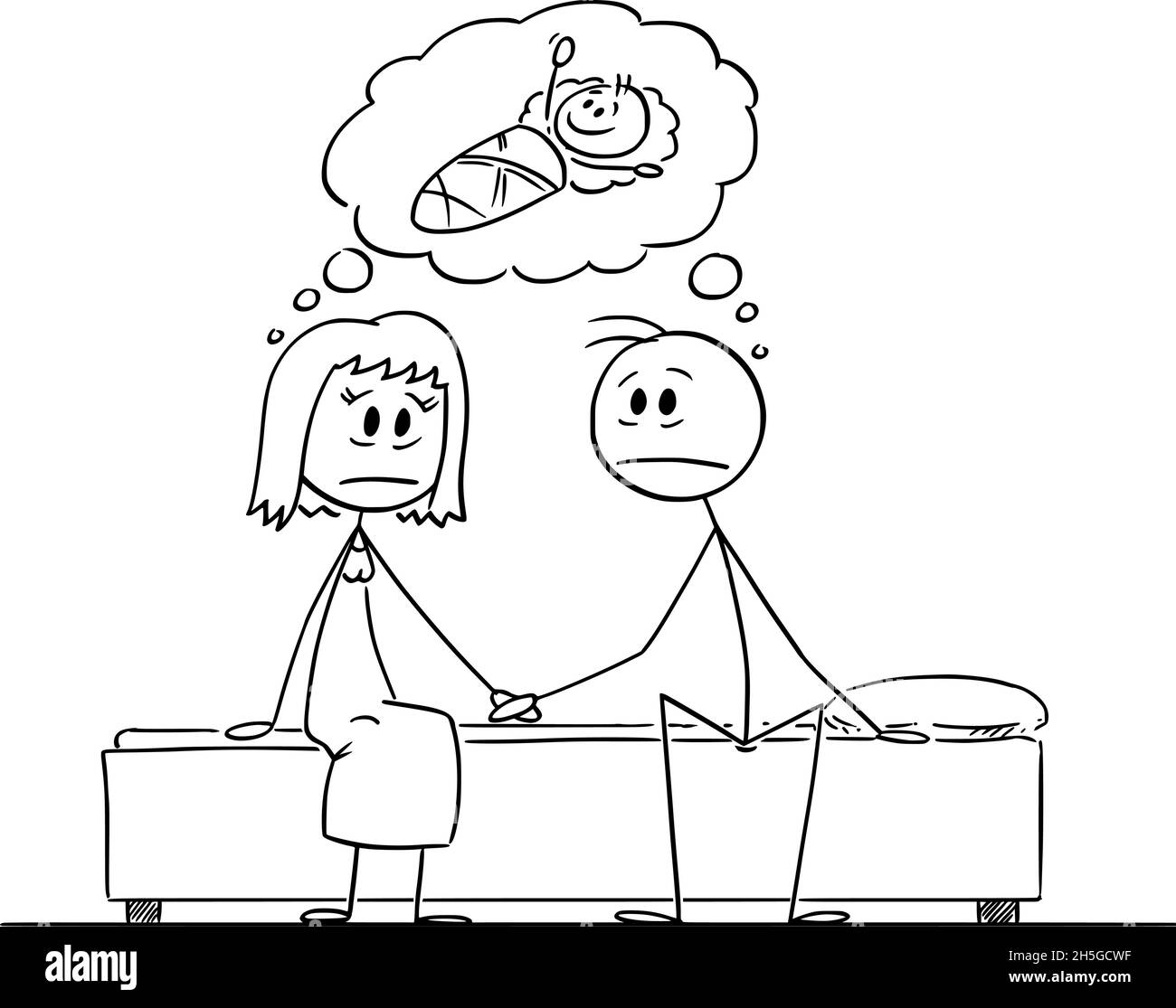 Couple frustré pensant à bébé , Illustration de la figure de bâton de dessin vectoriel Illustration de Vecteur