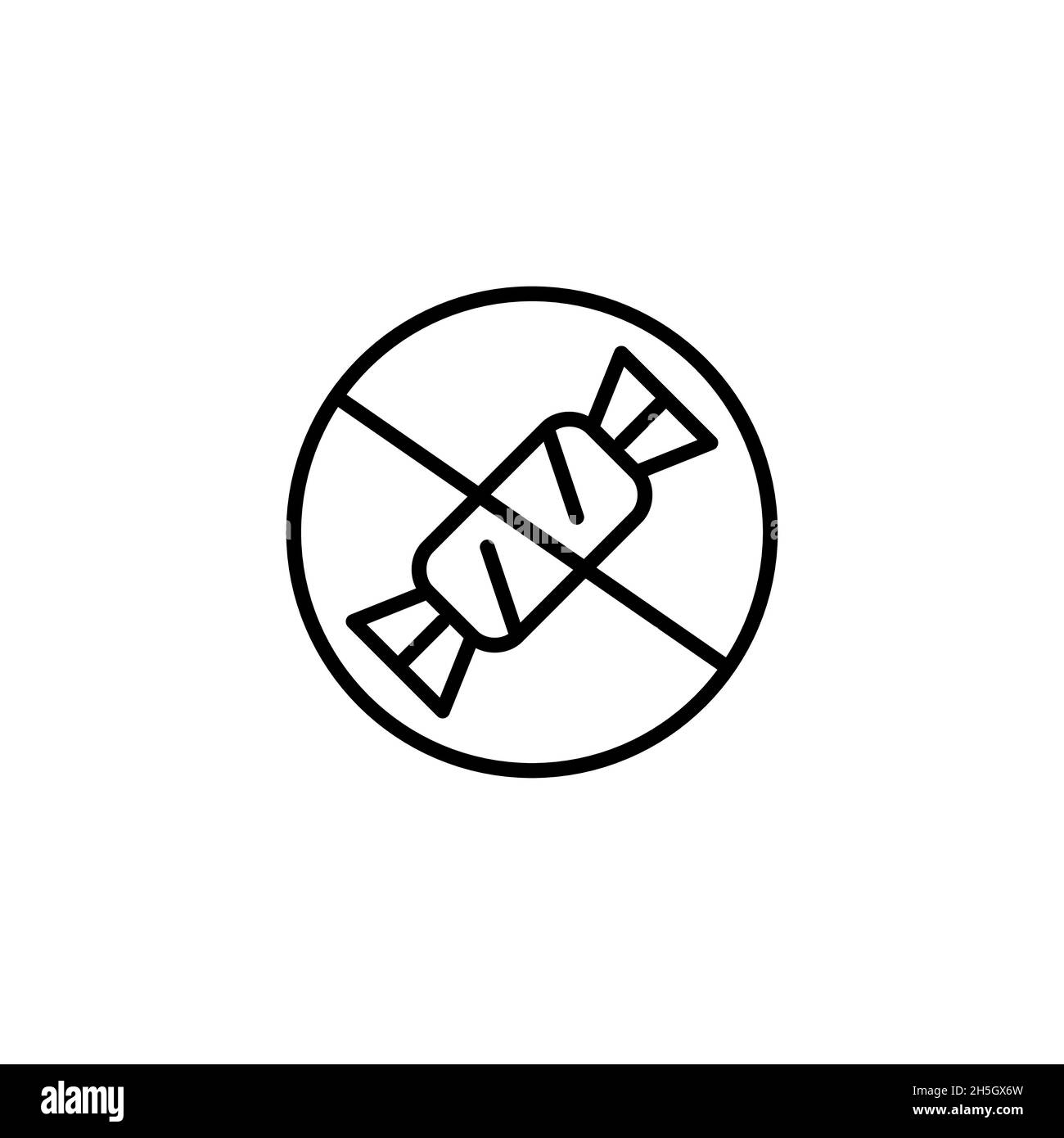 Pas de signe de sucre.Bonbon croisé dans un cercle.Pixel Perfect, icône de contour modifiable Illustration de Vecteur