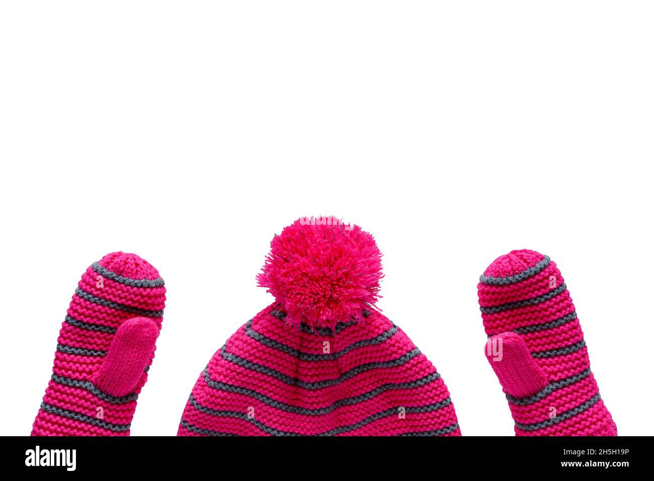 Ensemble de bonnet et de moufles pour enfant isolés sur fond  blanc.Vêtements d'hiver pour enfants.Accessoires pour fille Photo Stock -  Alamy