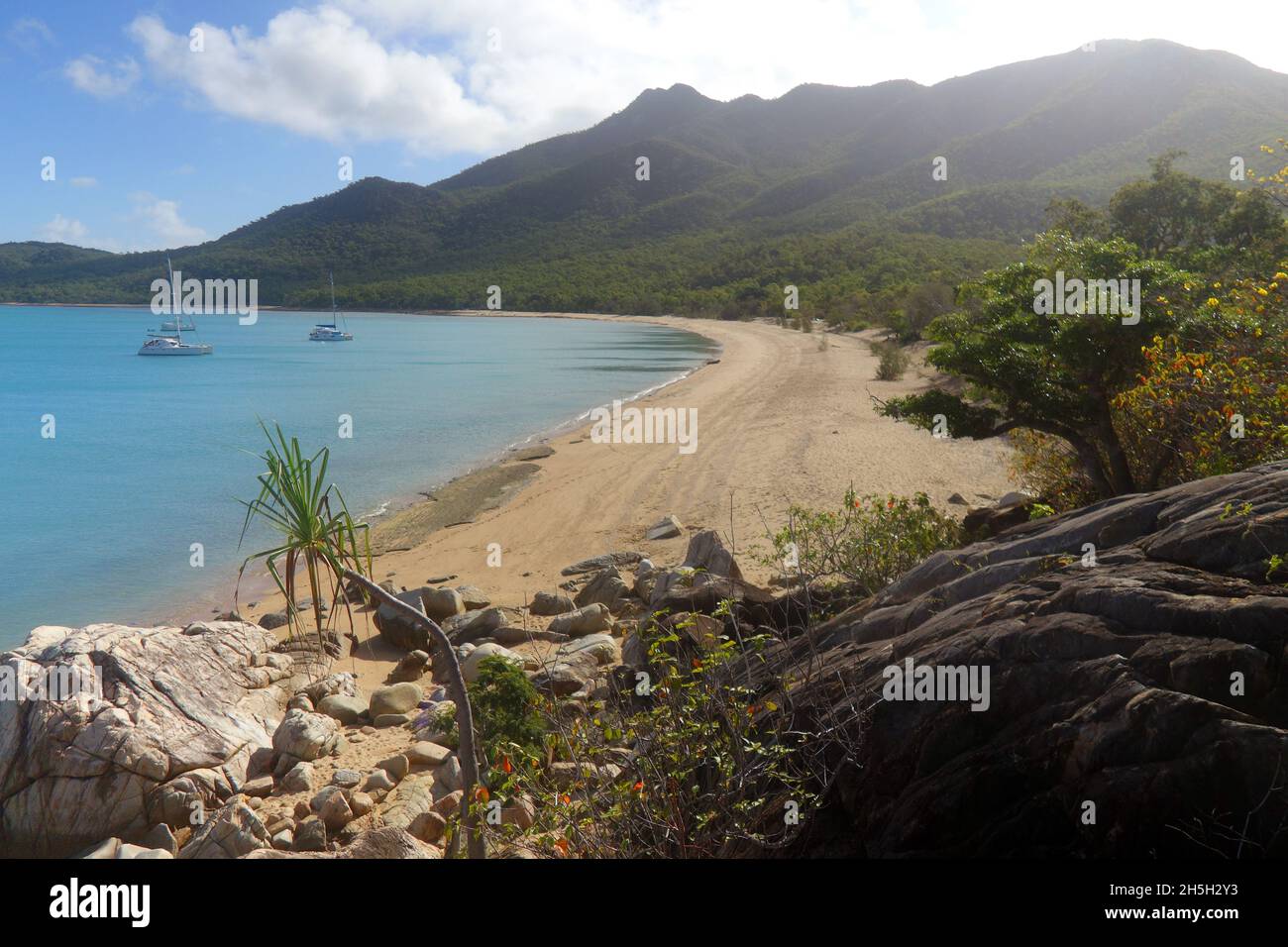 Vue sur la plage de Bona Bay, le parc national de Gloucester Island, Whitsundays, près de Bowen, Queensland, Australie.Pas de PR Banque D'Images