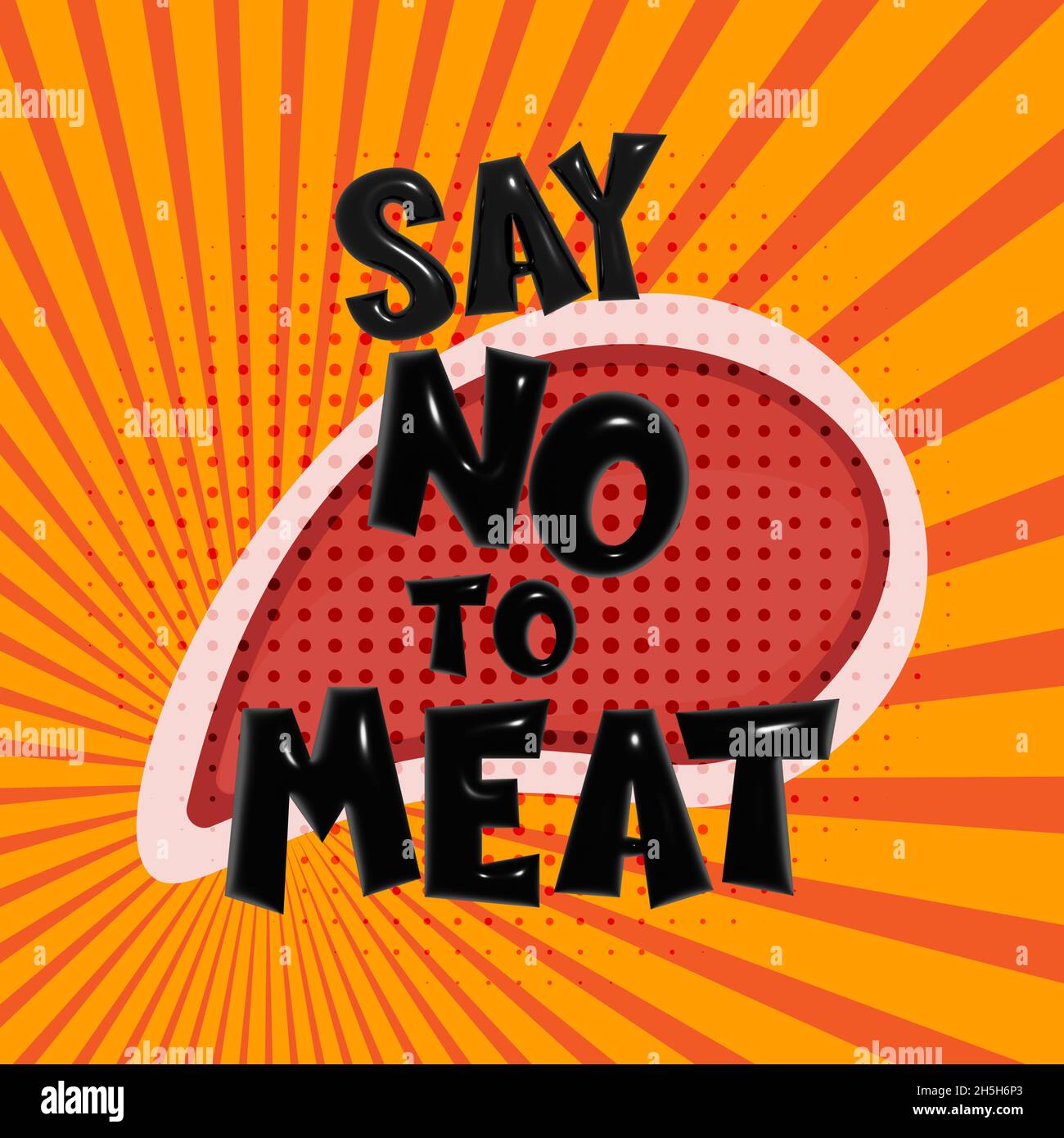 Dire non à la viande bande dessinée 3d demi-ton style illustration vectorielle - vegan végétarien concept Banque D'Images