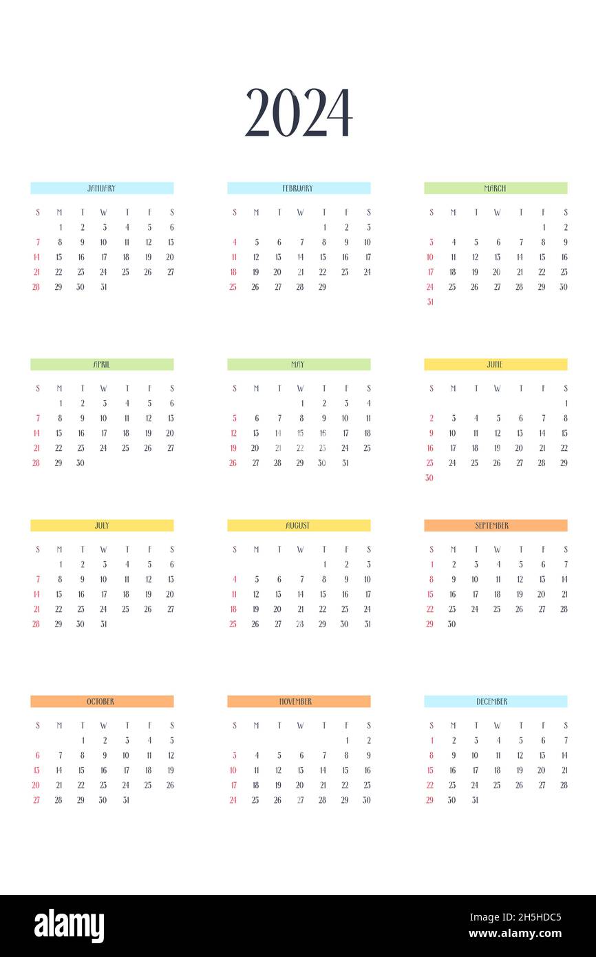 modèle de calendrier 2024 dans un style classique strict avec des