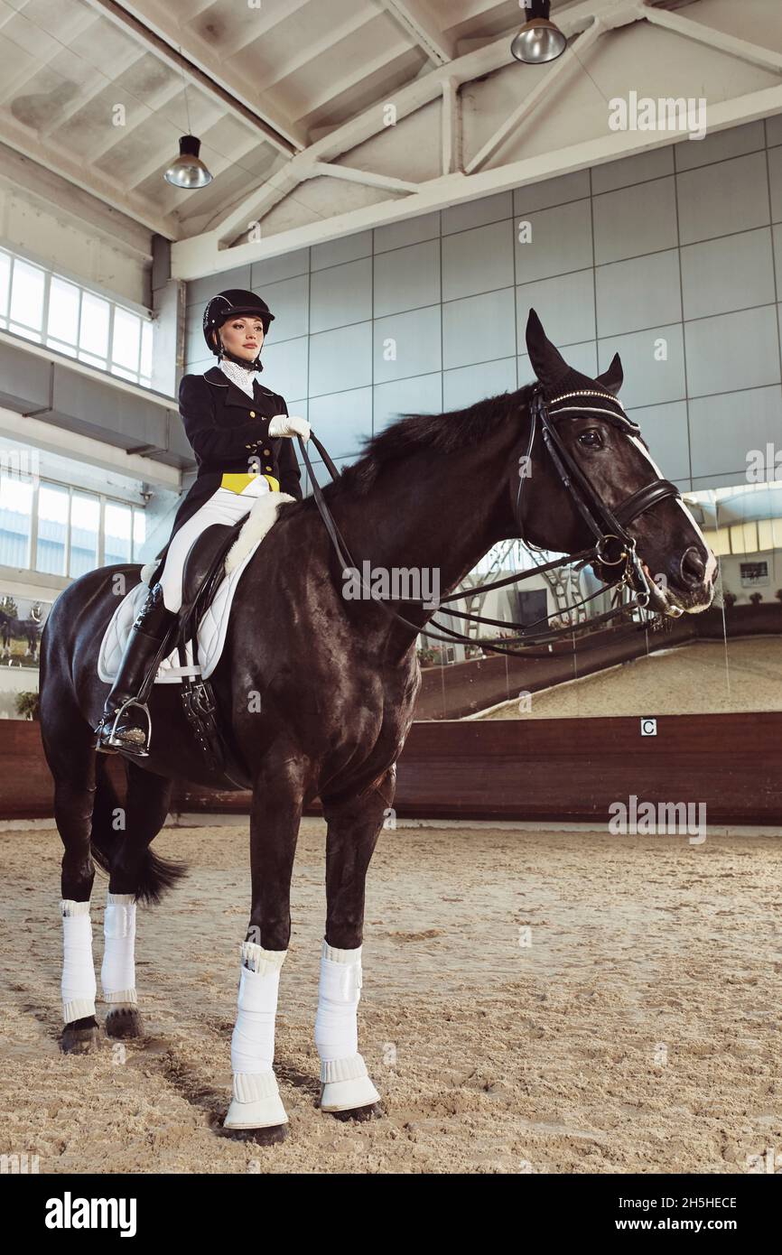 femme jockey avec son cheval Banque D'Images