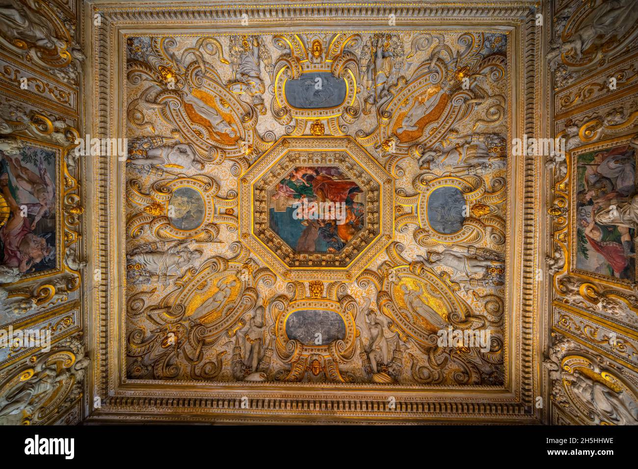 Sala dell anticollegio, plafond orné, fresco et peinture de plafond, vue intérieure, Palais des Doges, Palazzo Ducale, Venise,Vénétie, Italie Banque D'Images