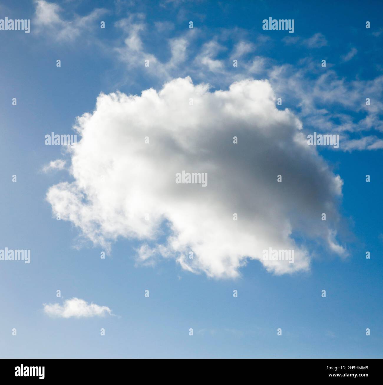 Un seul nuage de fleecy, ainsi que quelques nuages de plumes, ornent le ciel bleu dans des vents forts Banque D'Images