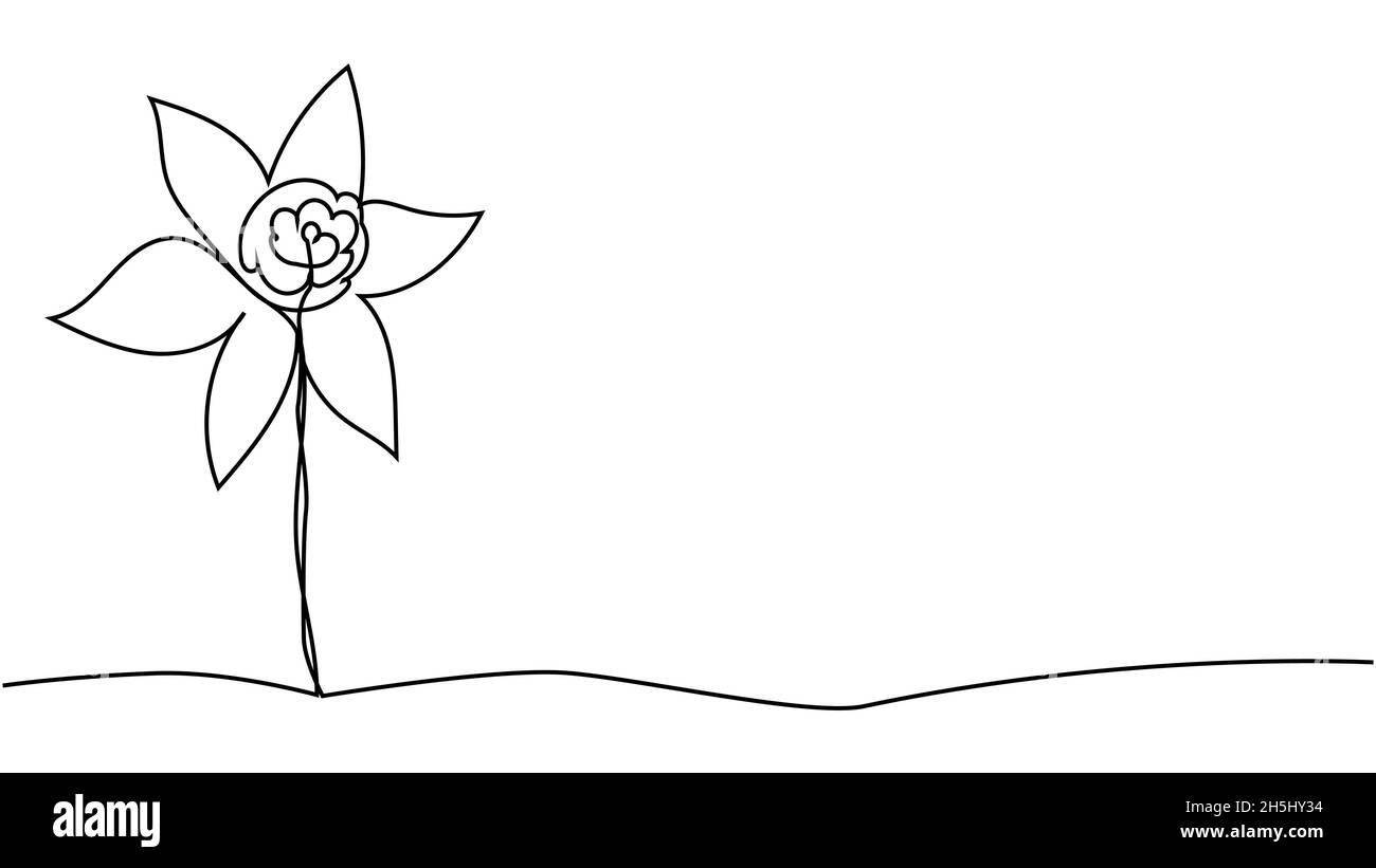 Un dessin d'une seule ligne de narcisses fraîches de beauté pour le jardin.Concept imprimable de fleurs de jonquille décoratives.Design tendance à dessin au trait continu Illustration de Vecteur