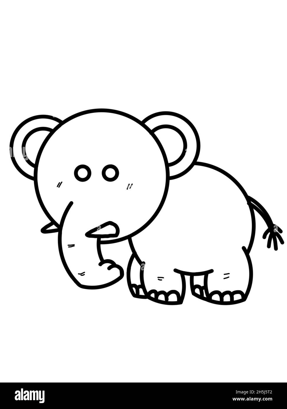 Dessin animé Doodle illustration d'un livre de coloriage éléphant pour enfants sur fond blanc Banque D'Images