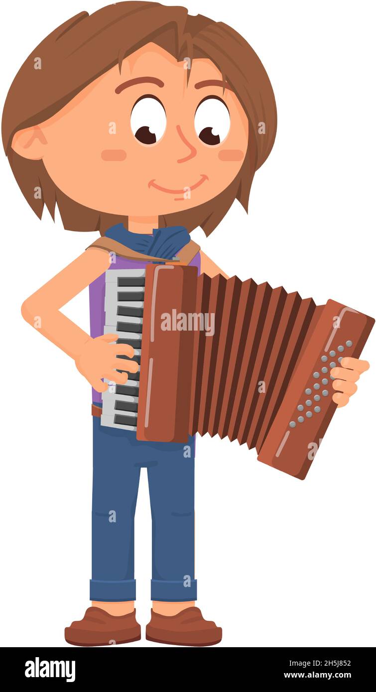Garçon jouant à l'accordéon.Musique d'entraînement de dessin animé pour enfant Illustration de Vecteur