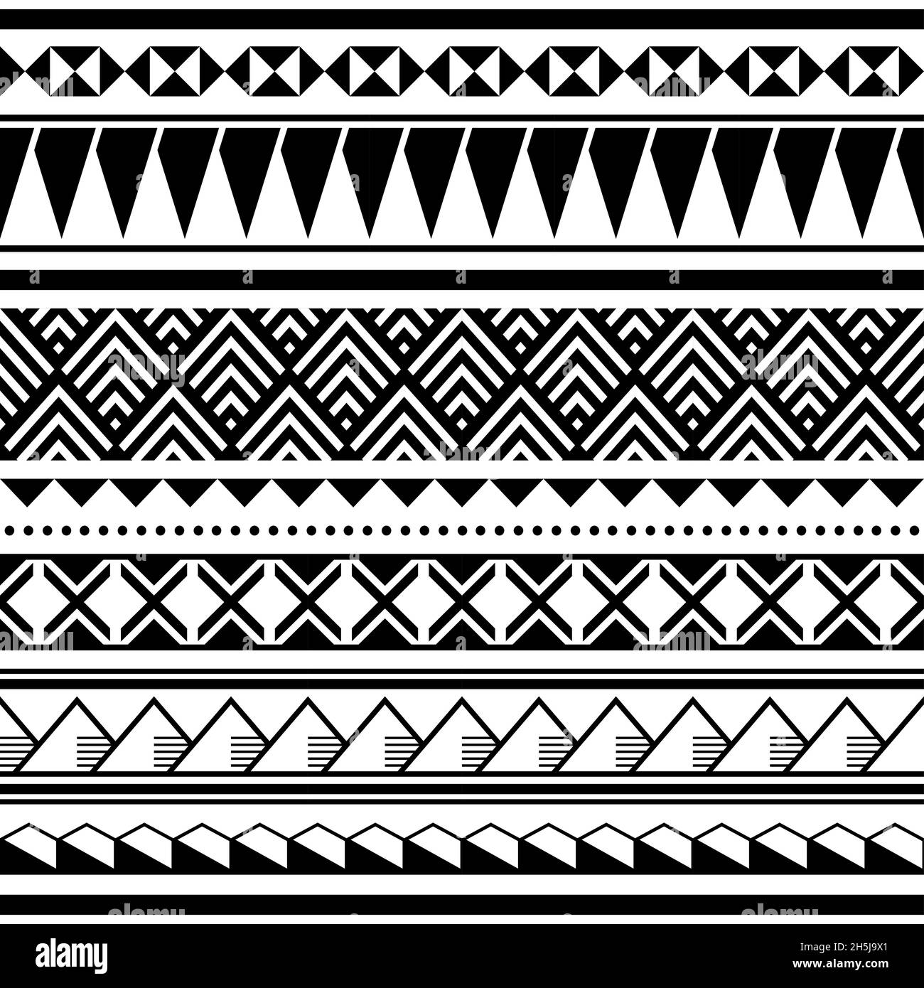 Motif vectoriel, textile ou tissu Hawaian sans couture, en noir et blanc inspiré des tatoos de Polynésie Illustration de Vecteur