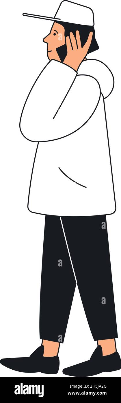 Un homme qui marche appelle au téléphone.Homme parlant au téléphone portable Illustration de Vecteur