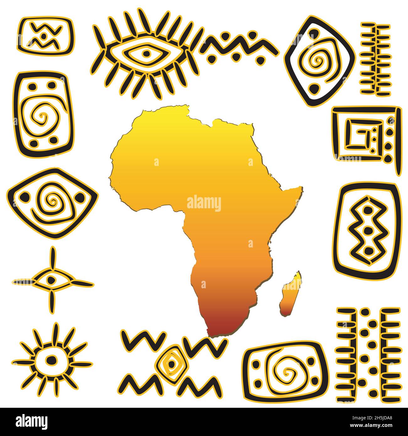 Série des symboles de l'Afrique avec l'Afrique site Illustration de Vecteur