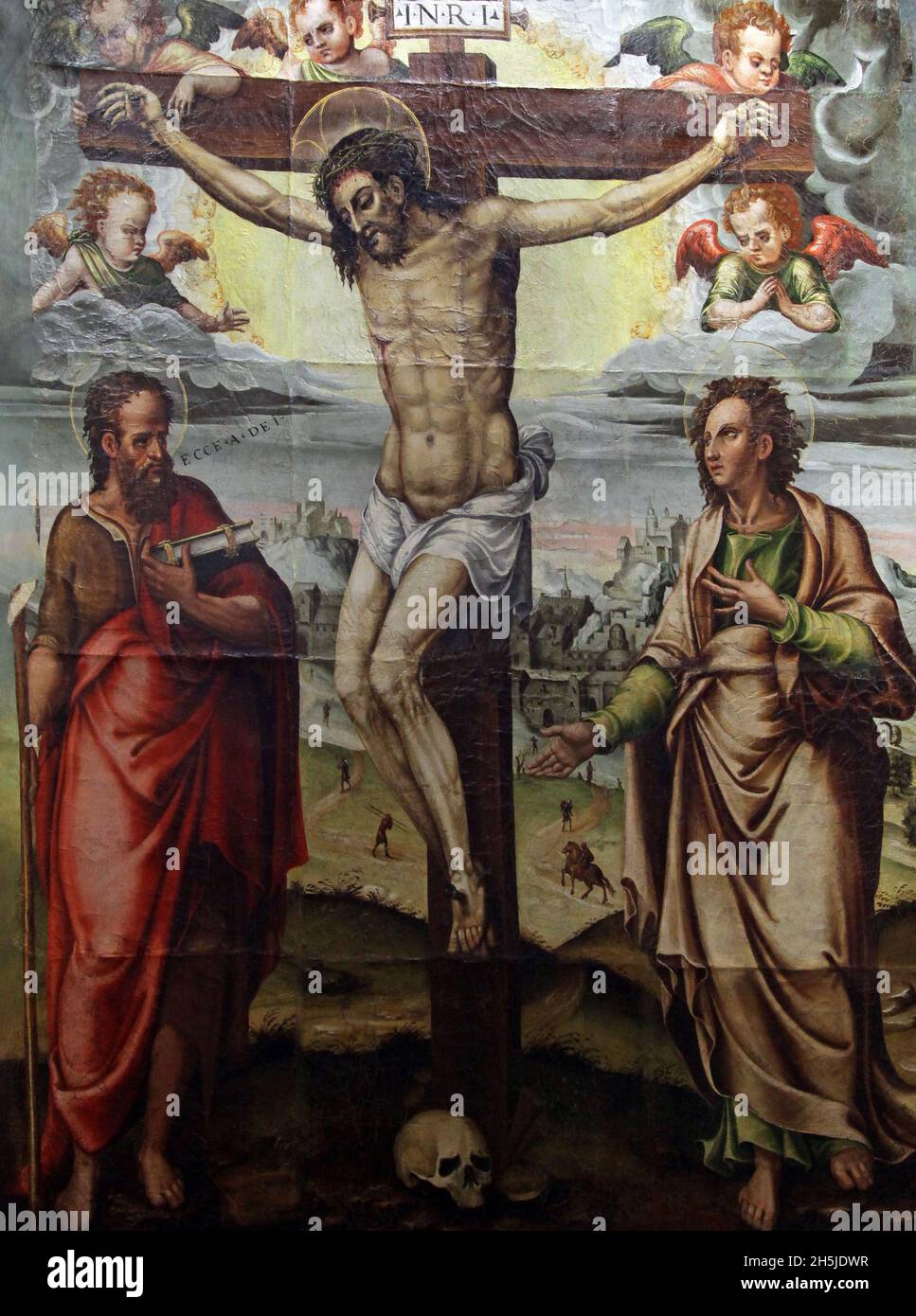 Christ sur la Croix avec Saint Jean le Baptiste et Saint Jean l'évangéliste 1560-70 par Baltasar del águila 1540-1599 Banque D'Images