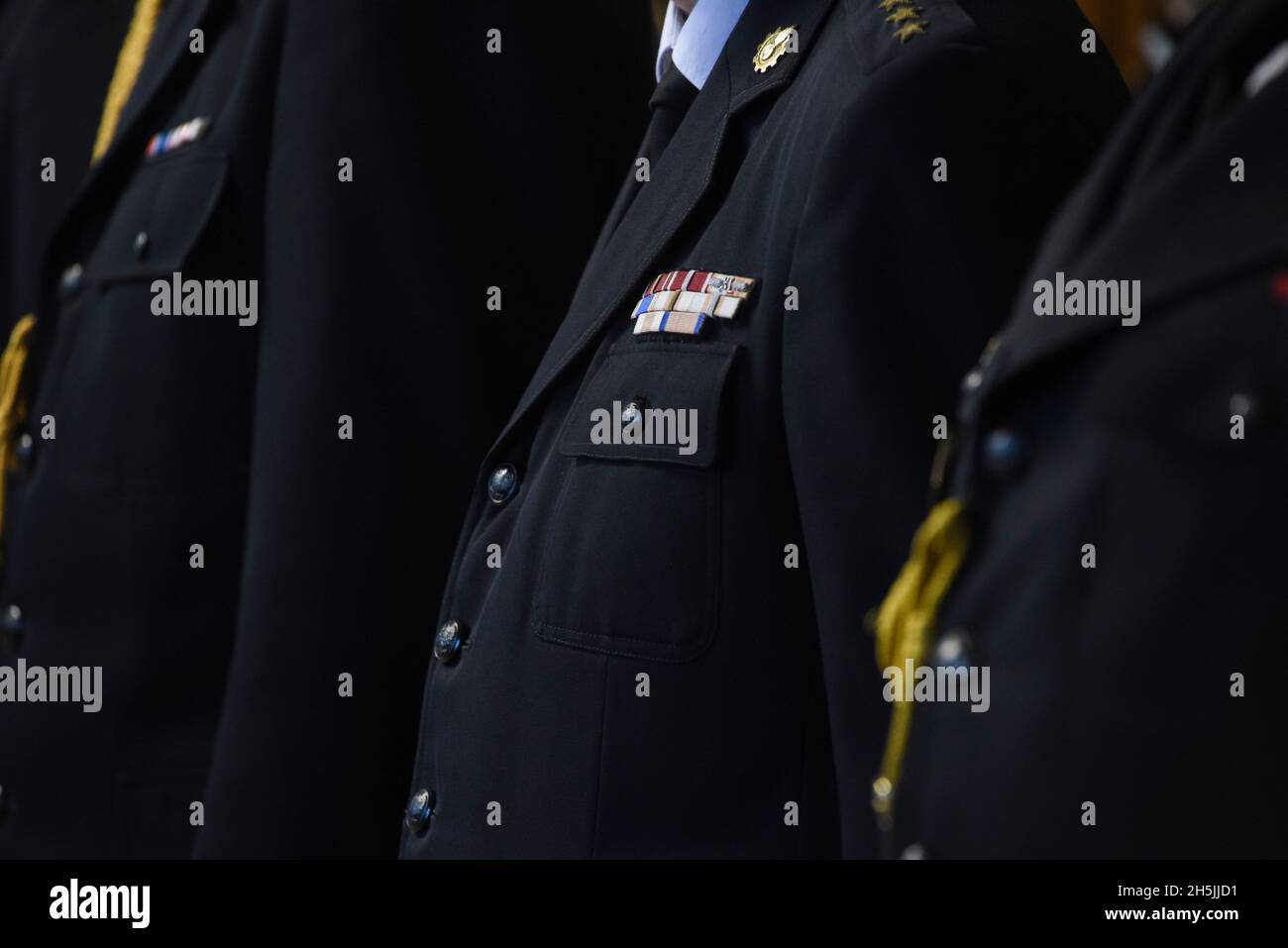 Uniforme de gala de la brigade des pompiers polonais avec décorations. Banque D'Images