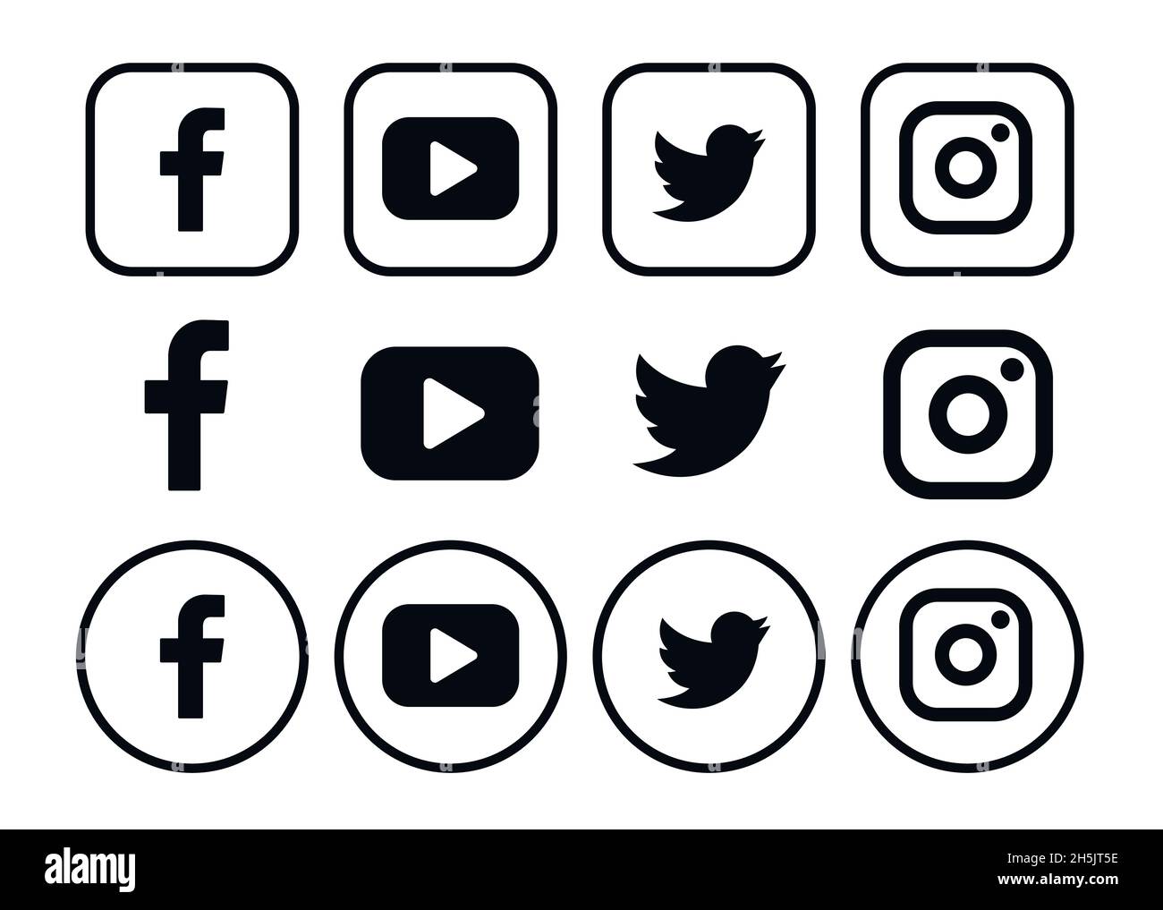 Collection populaire de logotypes sur les réseaux sociaux : Facebook, TikTok, instagram, youtube, linkedin,pinterest, periscope, vimeo. Illustration de Vecteur