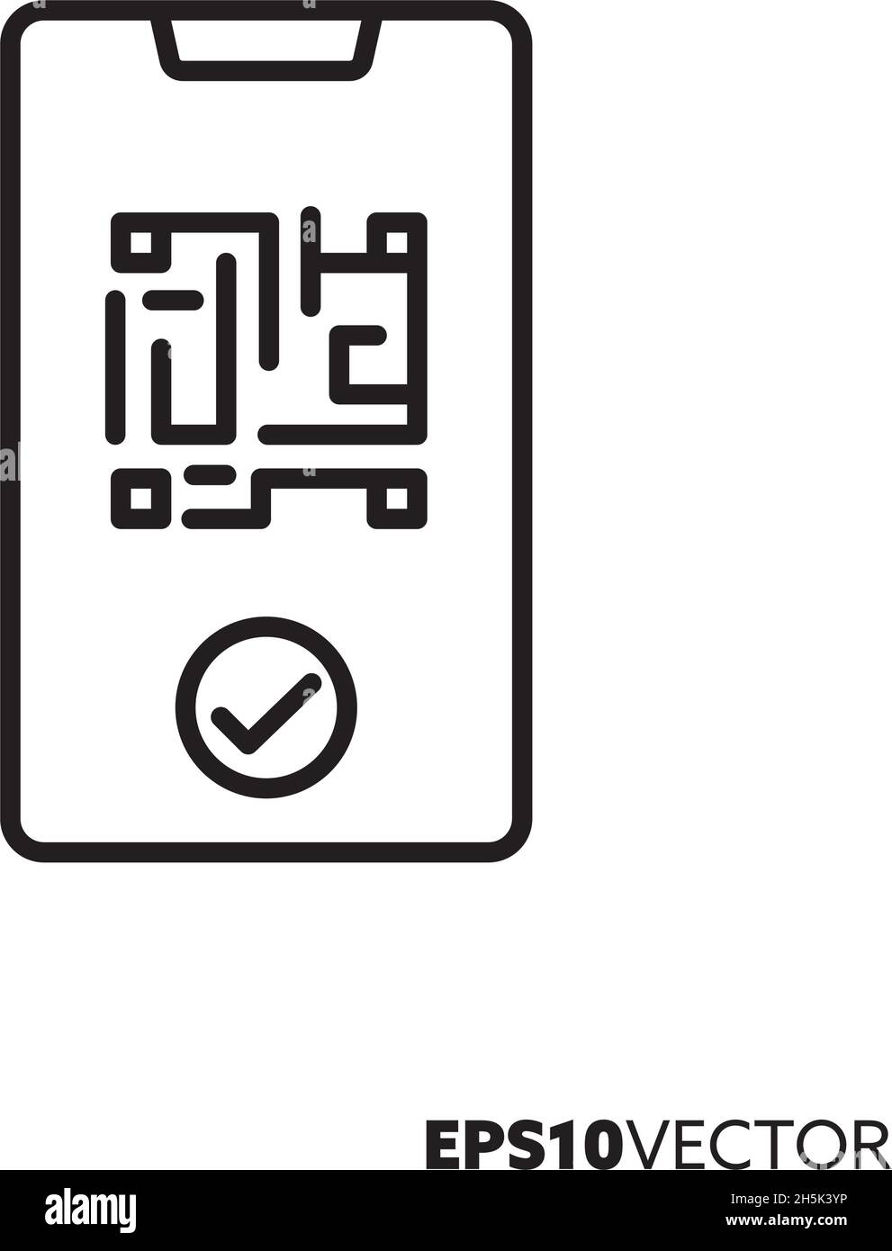 Icône de la ligne de certificat de vaccination numérique.Symbole de contour du code QR sur l'écran du smartphone.Illustration vectorielle plate du concept de soins de santé et de médecine. Illustration de Vecteur