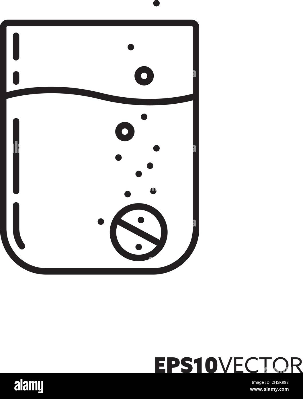 Icône en forme de ligne de verre en comprimé effervescent.Souligner le symbole de la médecine contre les maux de tête.Concept de soins de santé et de médecine illustrateur à vecteur plat Illustration de Vecteur