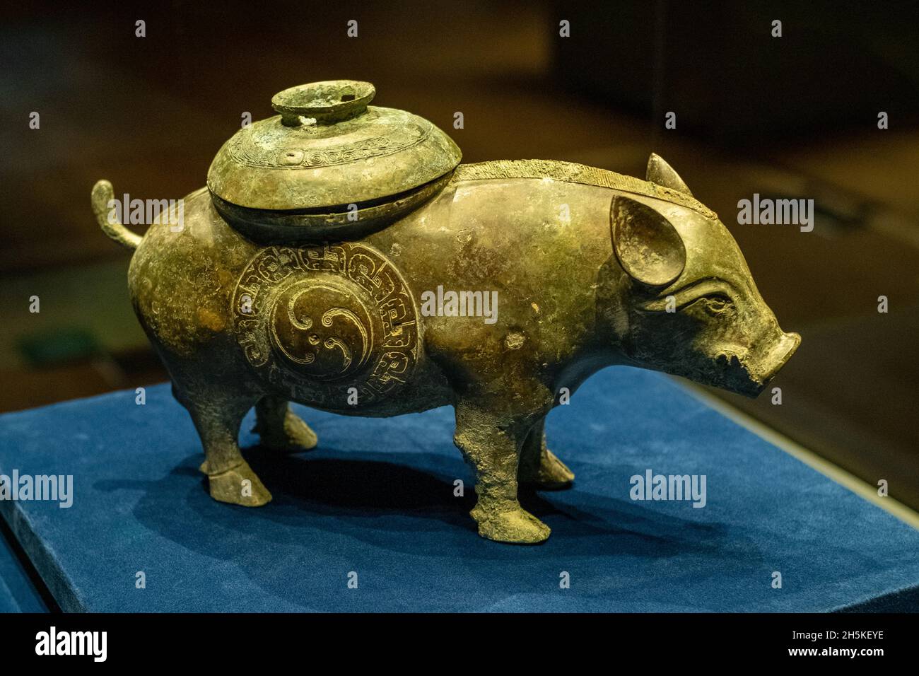 Bateau à vin zun en forme de cochon de bronze.Dynastie occidentale de Zhou, env.1046-771 BCE.Dans la collection du Musée Shanxi. Banque D'Images