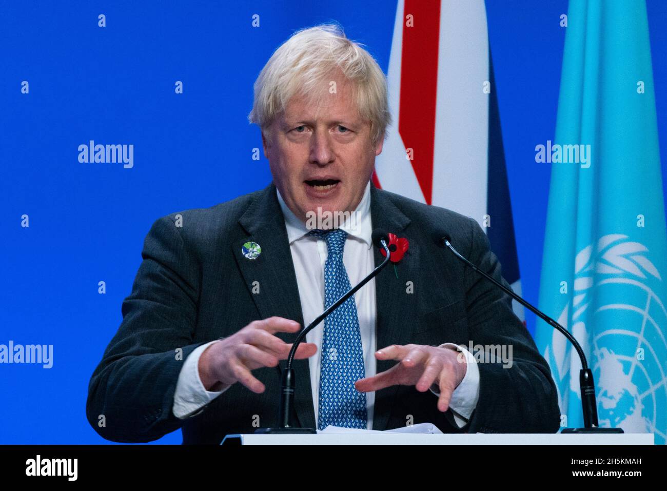 Glasgow, Écosse, Royaume-Uni.10 novembre 2021.Le 11 e jour du sommet sur le climat et le Premier ministre Boris Johnson s'entretient avec les médias britanniques lors d'une conférence de presse.Iain Masterton/Alay Live News. Banque D'Images