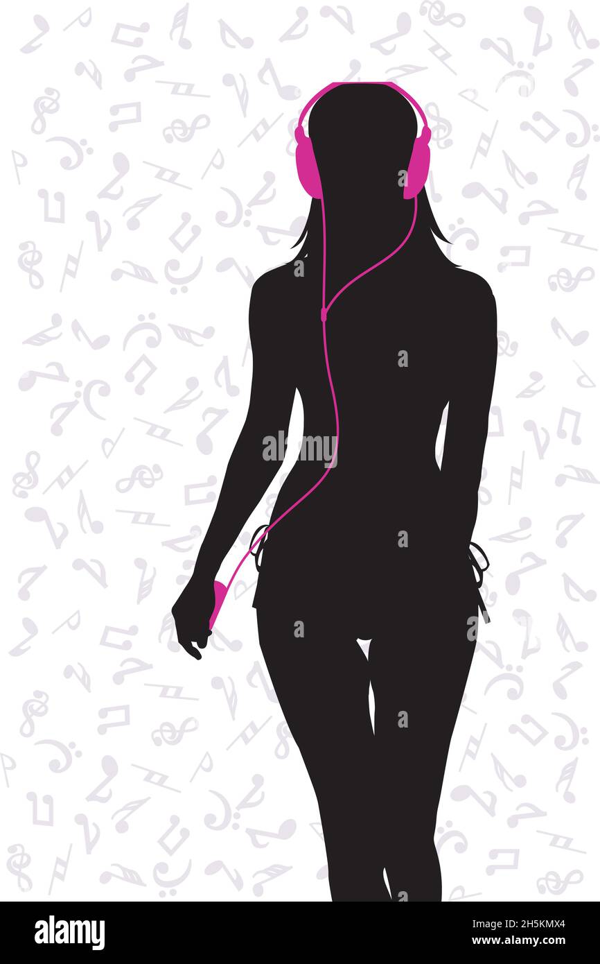 Young Girl listening music Illustration de Vecteur