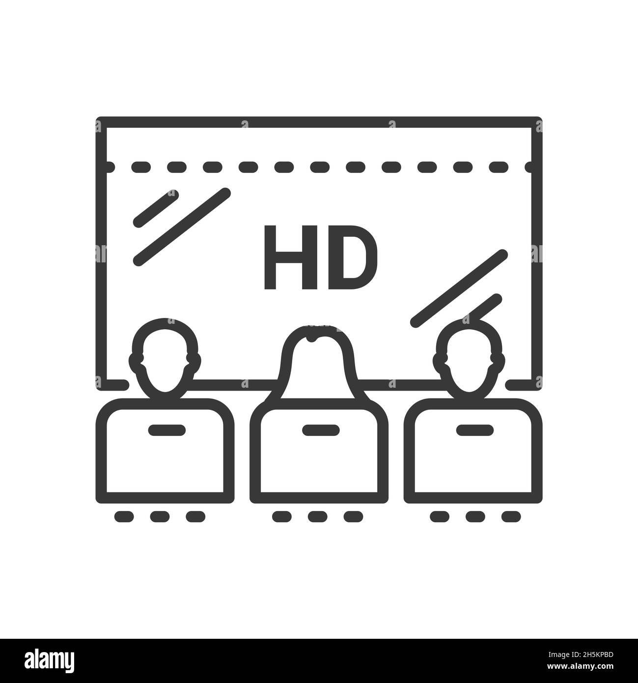 Regarder des films HD - Vector Line design icône isolée unique sur fond blanc.Pictogramme noir de haute qualité.Trois amis assis au cinéma, wa Illustration de Vecteur
