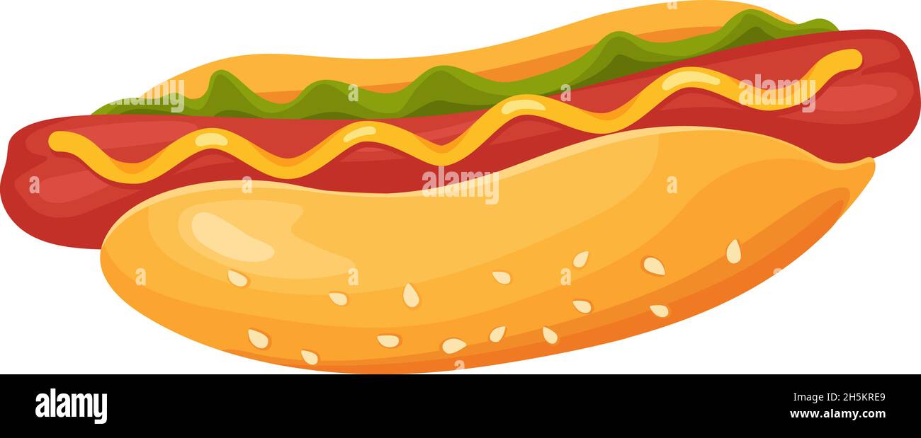Hot dog avec ketchup et sauce moutarde.Hot dog vectoriel avec saucisse et sauce moutarde, restauration rapide avec ketchup, illustration Illustration de Vecteur