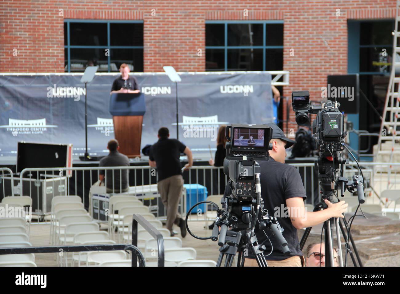 Se préparer à la visite du président américain Joe Biden au Dodd Center for Human Rights de l'Université du Connecticut à Storrs, CT, États-Unis, 14 octobre 2021. Banque D'Images