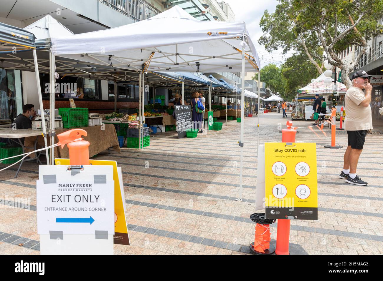 Manly Beach Farmers Food Market à Sydney, les procédures d'enregistrement fonctionnent en raison de Covid 19, Sydney, Australie Banque D'Images