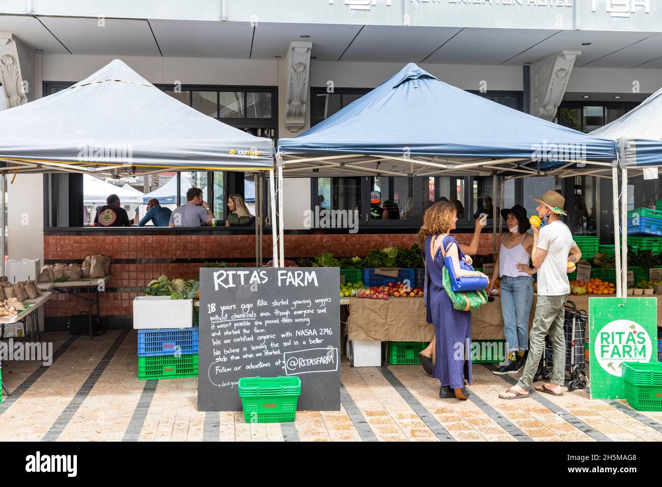 Manly Beach Farmers Food Market à Sydney, les procédures d'enregistrement fonctionnent en raison de Covid 19, Sydney, Australie Banque D'Images