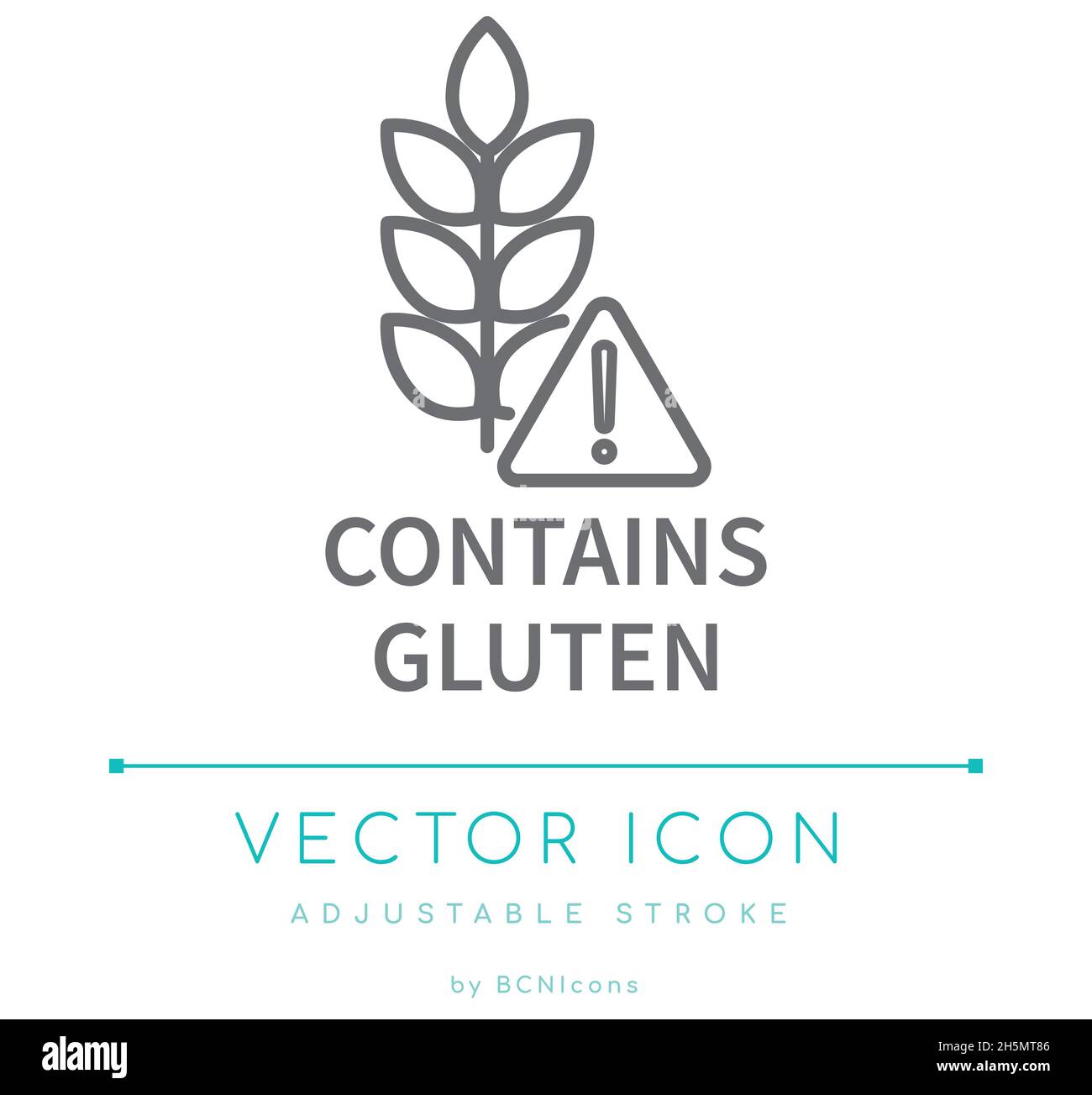 Contient une icône de ligne vectorielle d'avertissement pour les allergies alimentaires au gluten Illustration de Vecteur