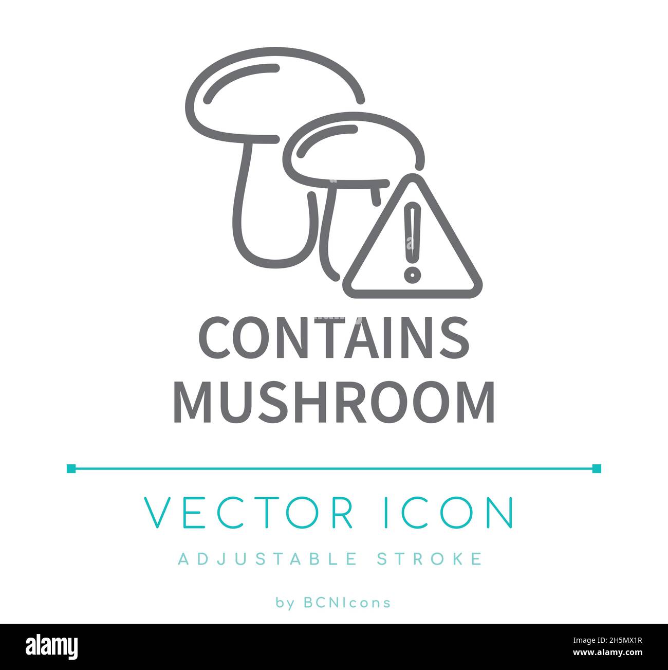 Contient l'icône de ligne vectorielle d'avertissement pour les allergènes alimentaires dans les champignons Illustration de Vecteur