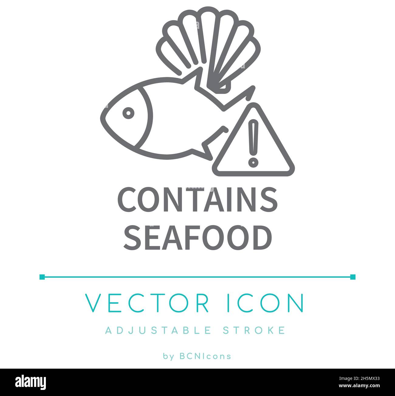 Contient l'icône de ligne vectorielle d'avertissement pour les allergènes alimentaires de fruits de mer Illustration de Vecteur