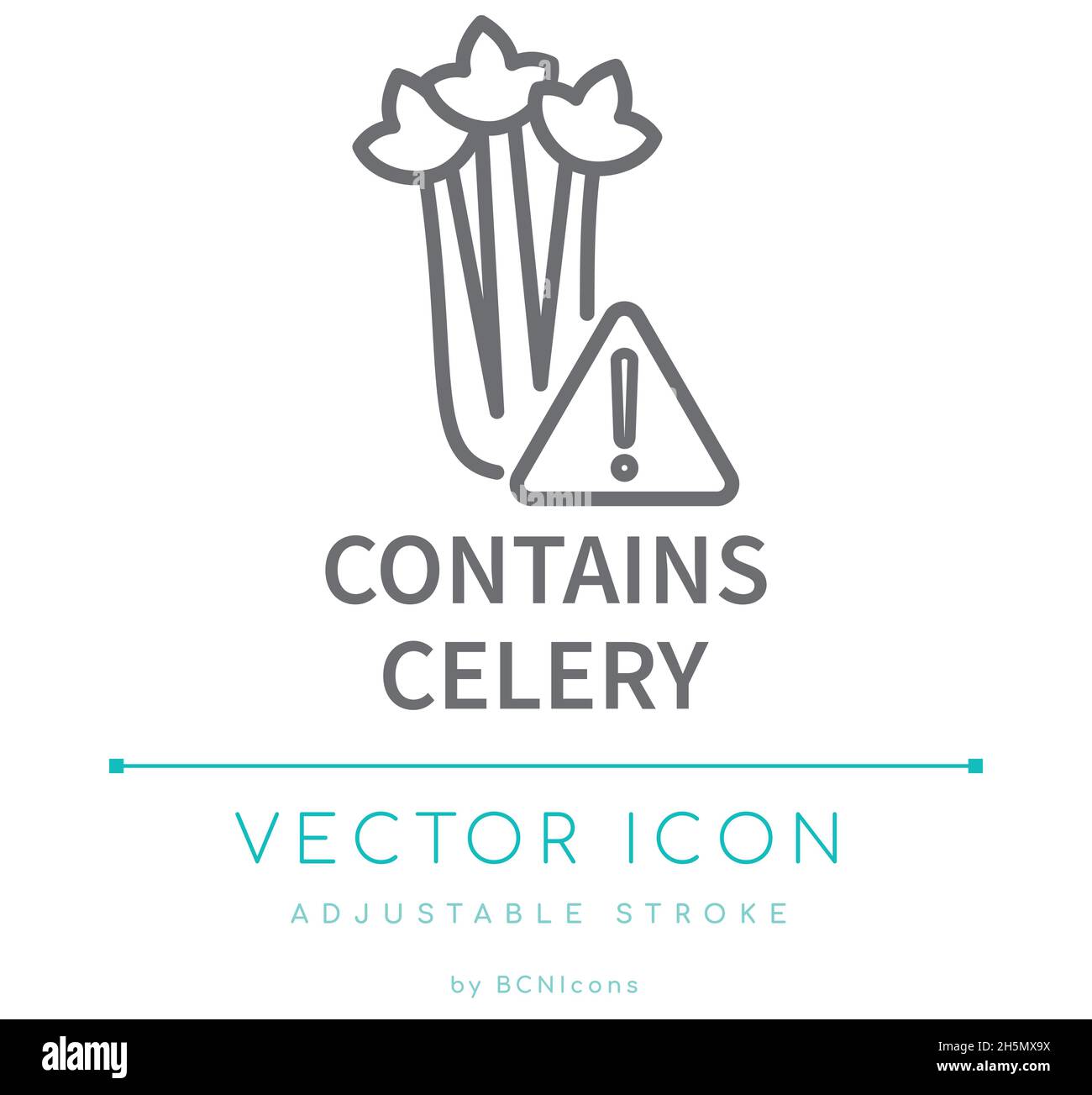 Contient l'icône de ligne vectorielle d'avertissement d'allergies alimentaires au céleri Illustration de Vecteur