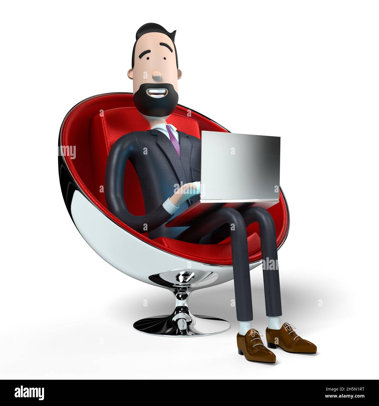 Beau homme d'affaires de dessin animé travaillant sur un ordinateur portable - illustration 3D Banque D'Images