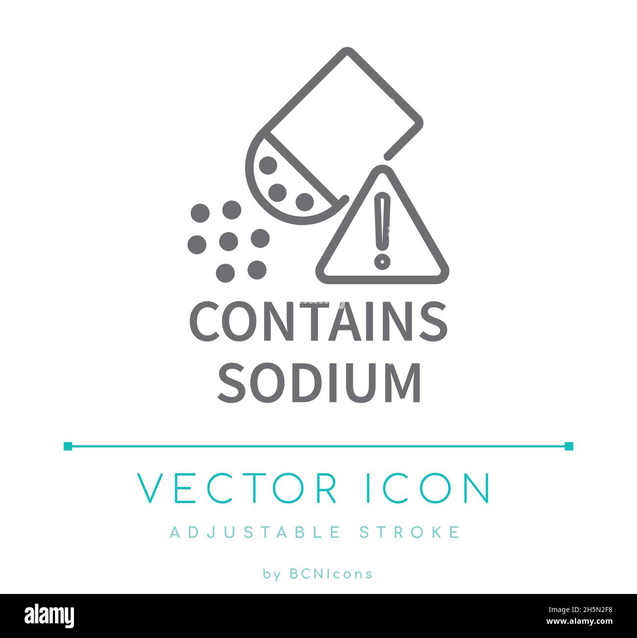Contient une icône de ligne vectorielle d'avertissement d'allergie alimentaire au sodium Illustration de Vecteur