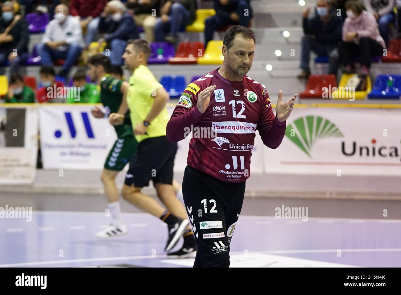 Antequera, Espagne.10 novembre 2021.Diego Moyano vu pendant le match Asobal de la Ligue Sacyr entre Balonmano Balonmano Iberoquinoa Antequera et BM Benidorm à Pabellon Fernando Argüelles à Antequera.(final Score; Balonmano Balonmano Iberoquinoa Antequera 23:27 BM Benidorm) Credit: SOPA Images Limited/Alay Live News Banque D'Images