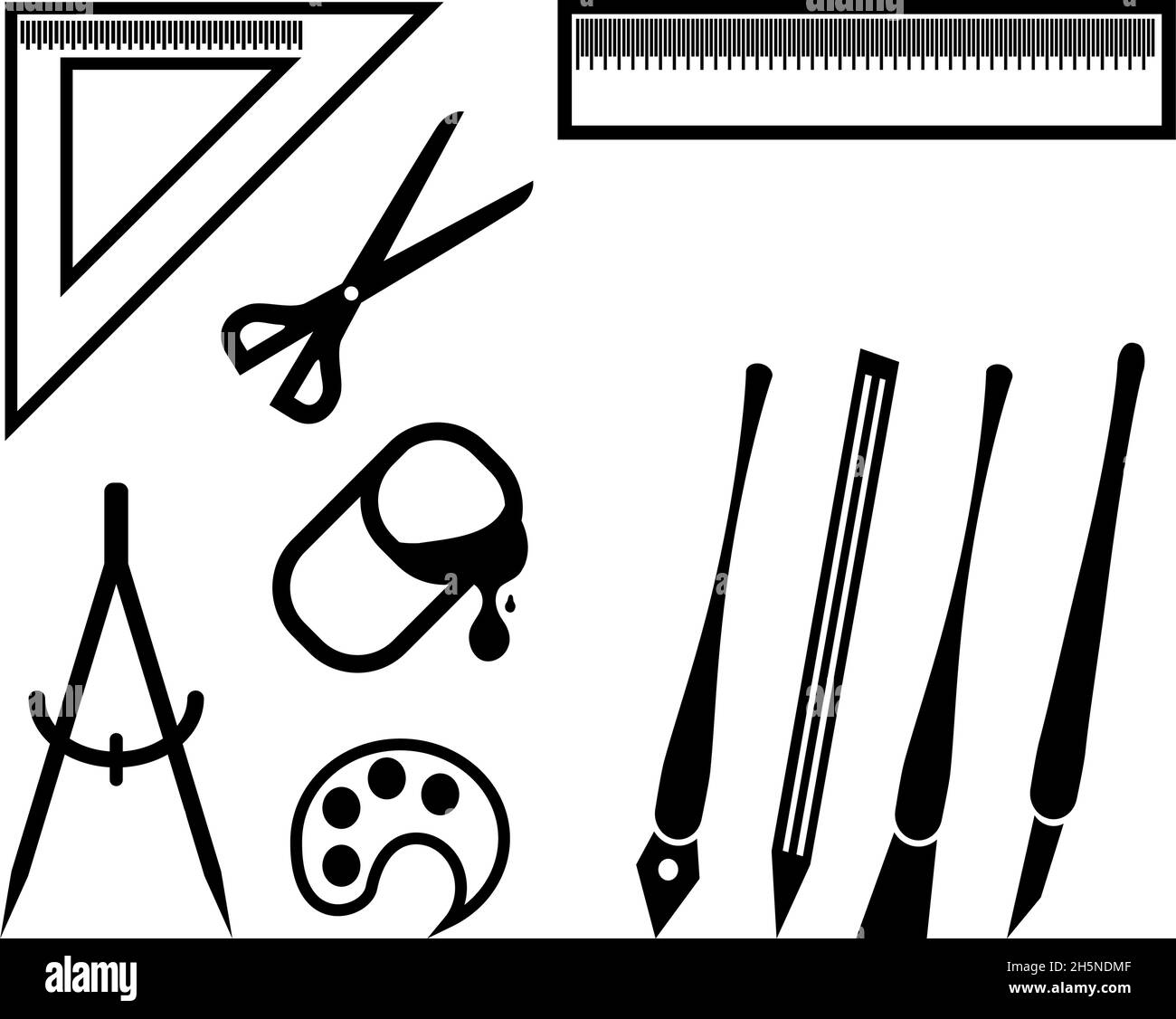 Illustration du jeu d'icônes des outils de peinture, des outils de conception, des outils de dessin et de peinture icônes vectorielles.Icône de ligne simple. Illustration de Vecteur
