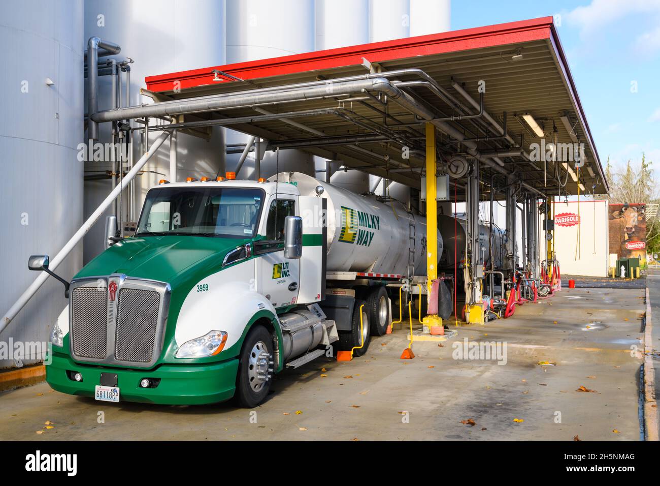 Issaquah, WA, États-Unis - 09 novembre 2021 ; un camion de livraison en vrac LTI de leur division Milky Way livre mil au dépôt de Darigold à Issaquah Banque D'Images