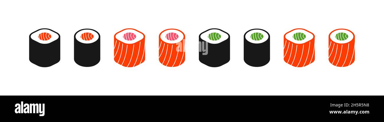 Ensemble japonais à sushi Vector, collection de rouleaux japonais avec illustration isolée de thon frais ou de saumon Illustration de Vecteur