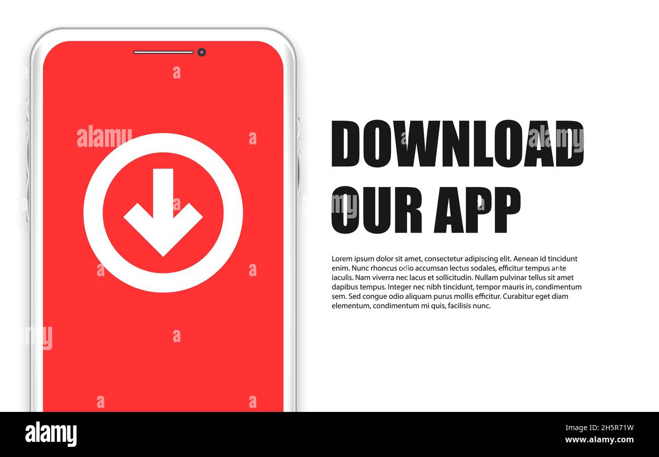 Téléchargez notre concept d'arrière-plan de téléchargement de téléphone vecteur d'application, bannière de page Web de publicité d'application d'appareil moderne Illustration de Vecteur