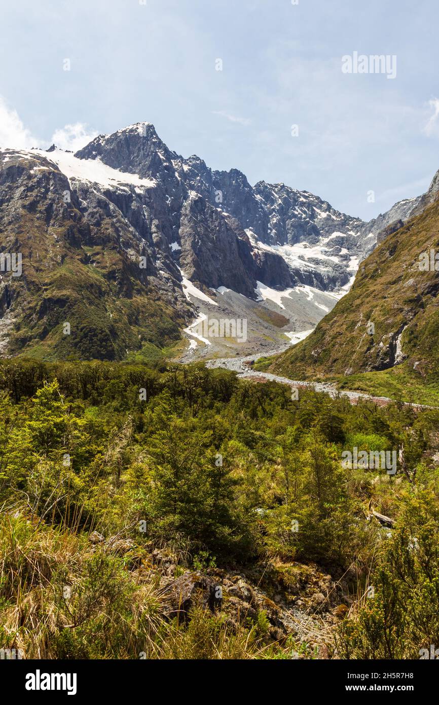 Paysages de l'île du Sud.Traces du glacier près de la route de te Anau à Fiordland.Nouvelle-Zélande Banque D'Images